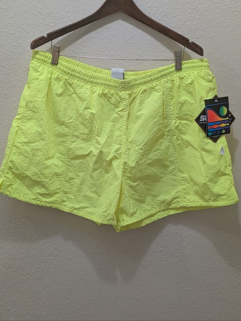 NWT Vintage Retro Neon Yellow Off Shore Athletic Shorts. Size 2X